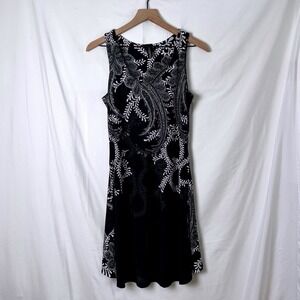 MT Collection Women Paisley Sleeveless Knit Midi Dress Black White Size M Boho